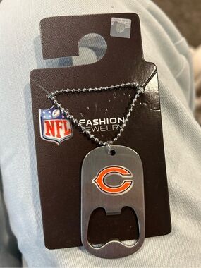 Fashion Jewelry Chicago Bears Bottle Opener Necklace - Orange & Silver
